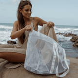 Meshie Large Beach Bag | White Utility Shopper Bag by Thandana