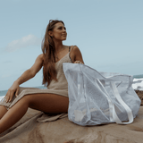 Meshie Large Beach Bag | White Utility Shopper Bag by Thandana