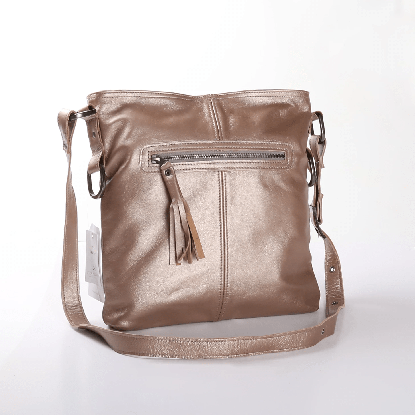 Messenger Handbag | Genuine Leather Champagne Leather / Gunmetal (default) Handbag by Thandana
