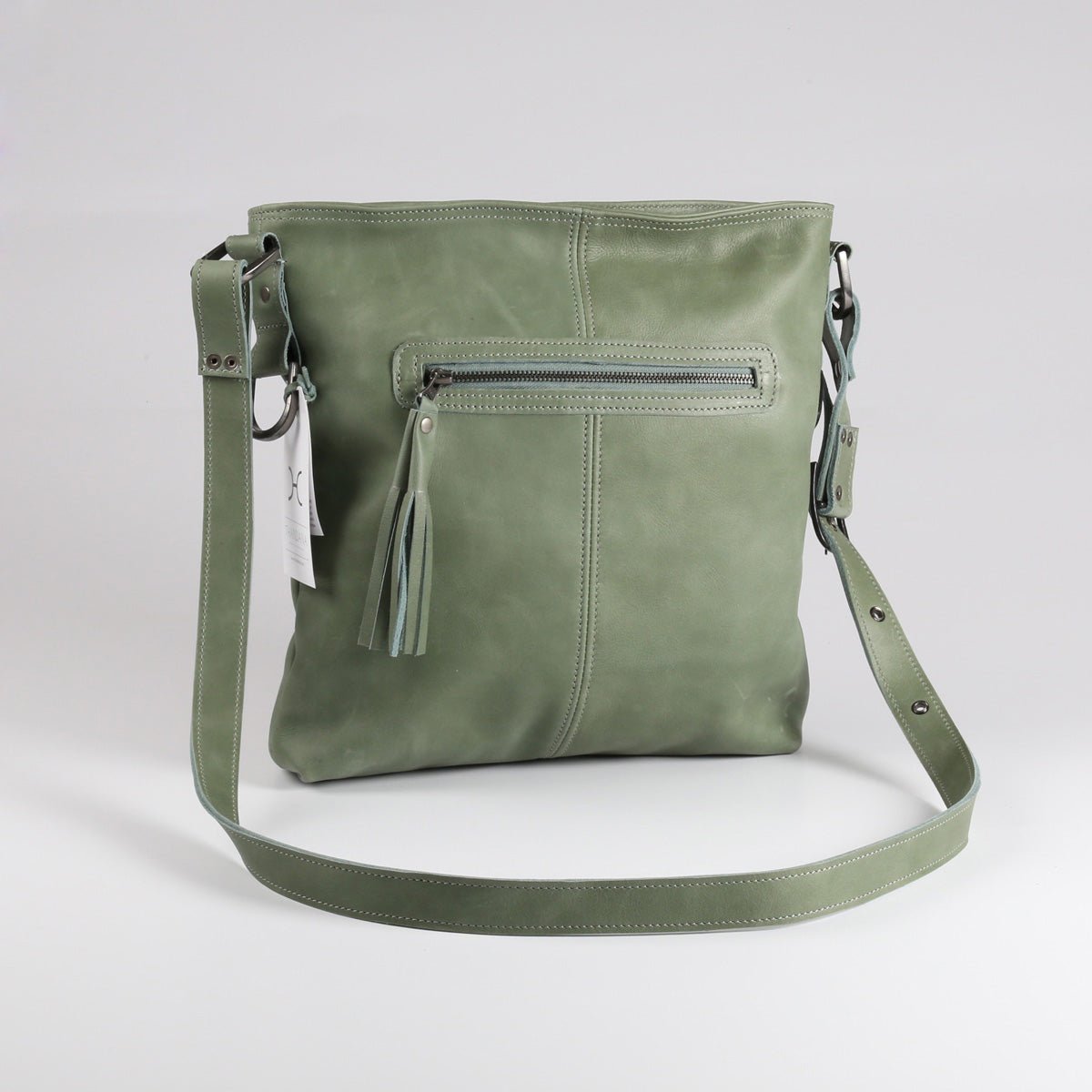 Messenger Handbag | Genuine Leather Green Leather / Gunmetal (default) Handbag by Thandana