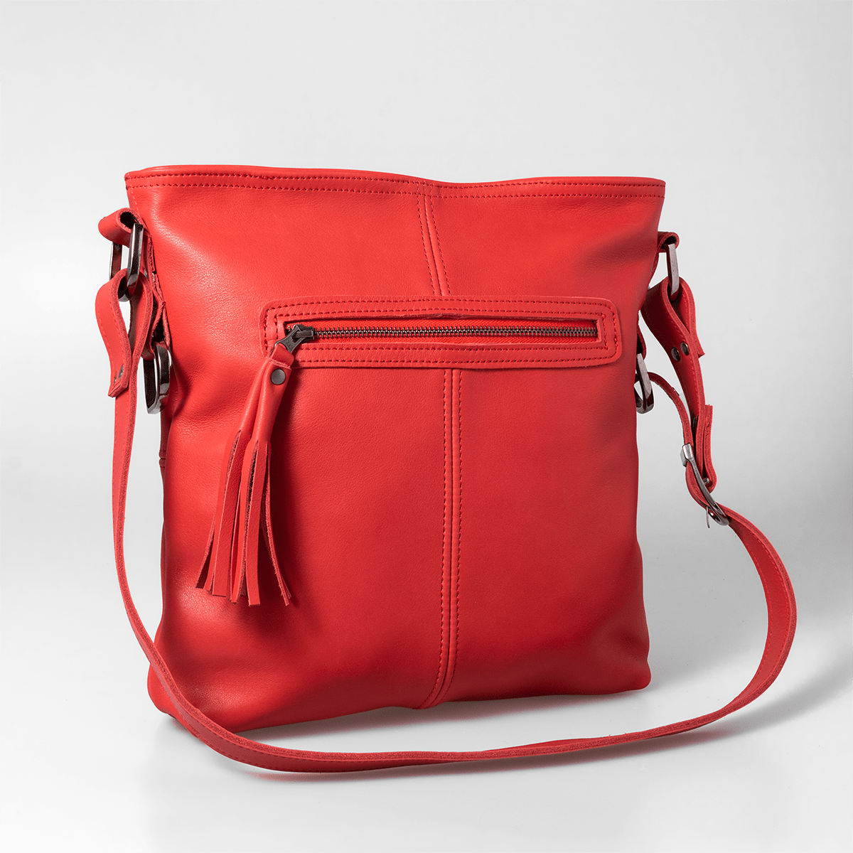 Messenger Handbag | Genuine Leather Red Leather / Gunmetal (default) Handbag by Thandana