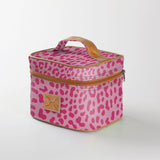 Mini decker cooler bag | laminated fabric with genuine leather - cheetah - pink / chunky zip - mini double decker cooler