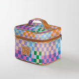 Mini decker cooler bag | laminated fabric with genuine leather - checker - preppy / chunky zip - mini double decker