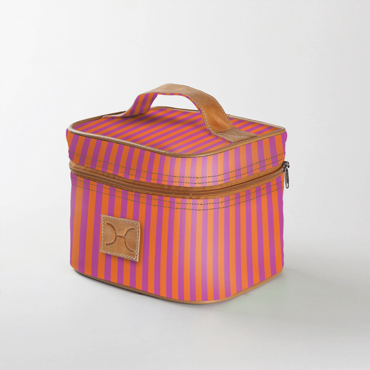 Mini decker cooler bag | laminated fabric with genuine leather - linear - preppy / chunky zip - mini double decker