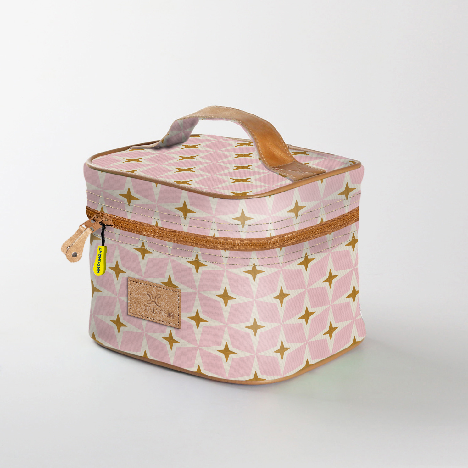 Mini decker cooler bag | laminated fabric with genuine leather - nova - blush / chunky zip - mini double decker cooler