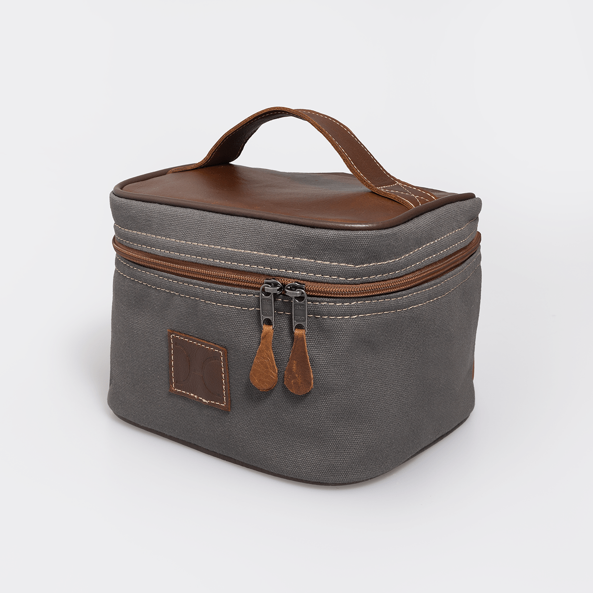 Mini Decker Cooler Bag | Wax Canvas with Genuine Leather Charcoal Canvas with Tobac Leather Mini Decker by Thandana