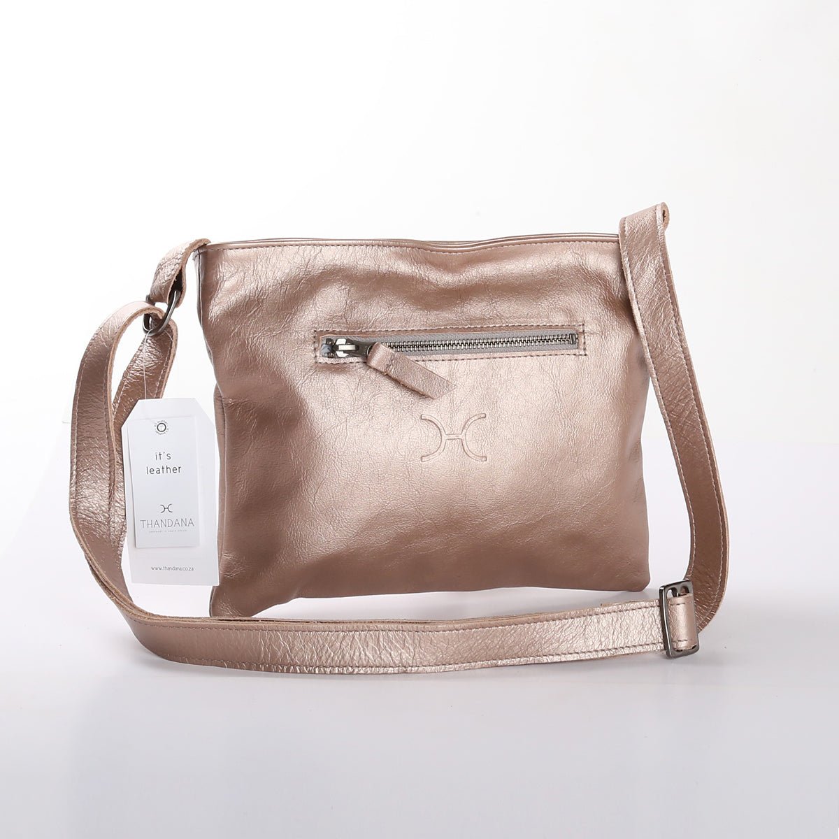 Mini Messenger Handbag | Genuine Leather Champagne Leather / Gunmetal (default) Handbag by Thandana