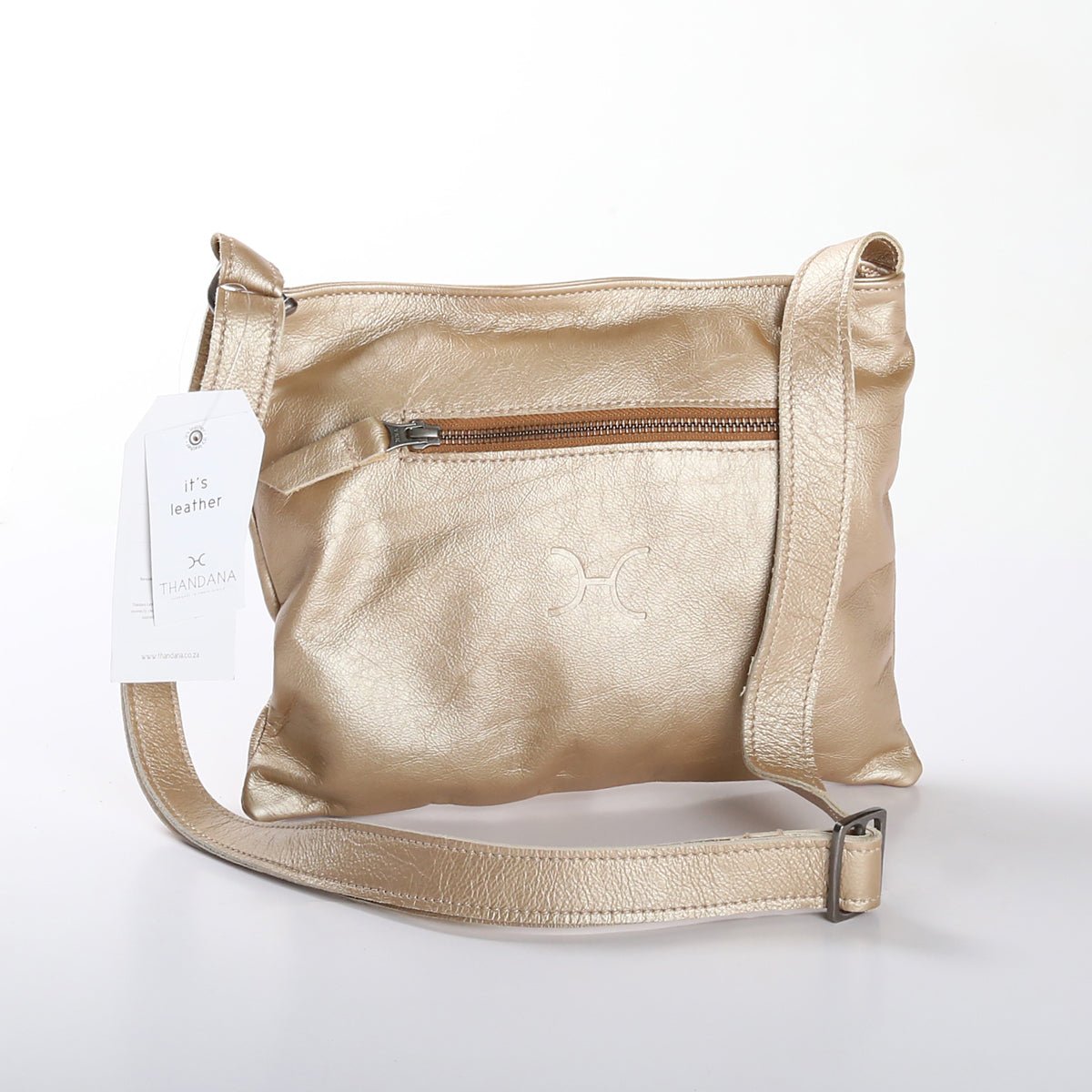 Mini Messenger Handbag | Genuine Leather Gold Leather / Gunmetal (default) Handbag by Thandana