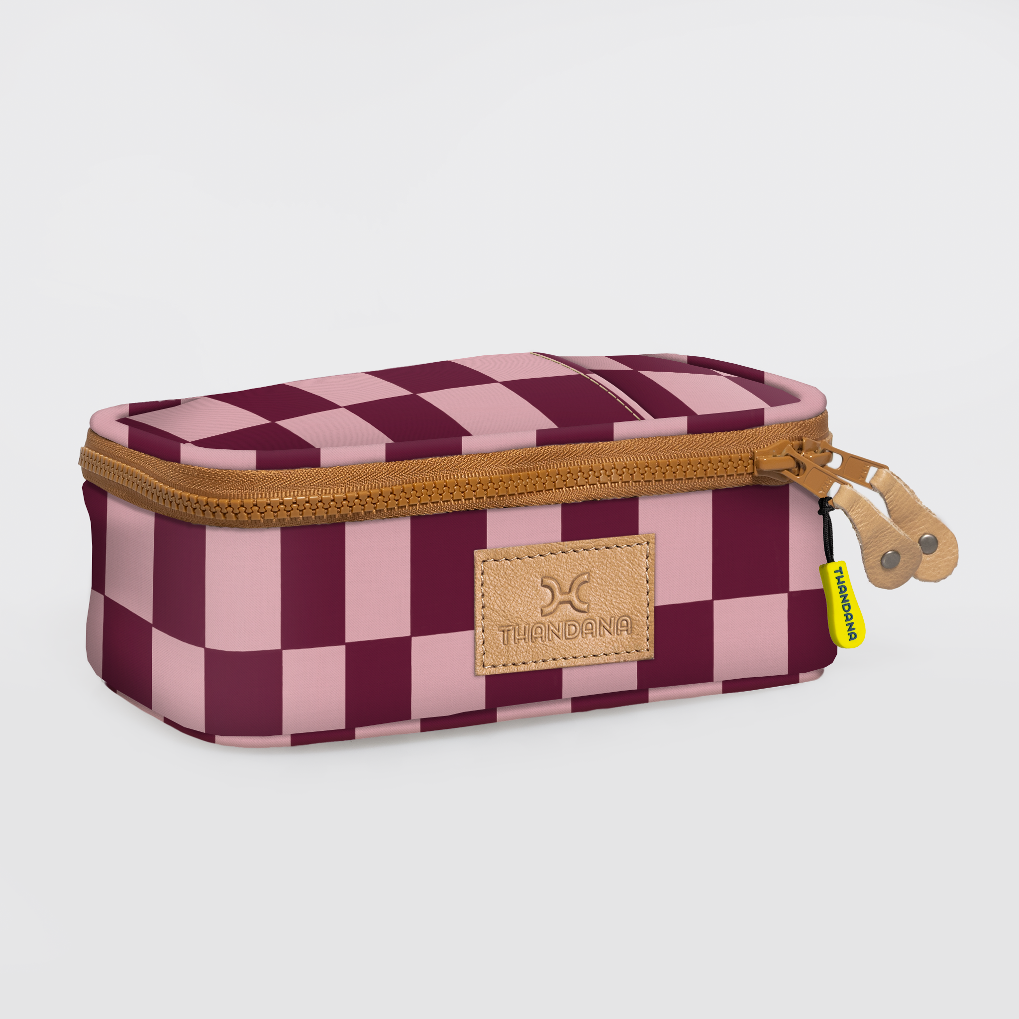 Mod Case Medium | Laminated Fabric Checkmate - Cherry Vanity Fabric by Thandana
