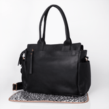 Noa Baby Changing Bag | Genuine Leather Black Leather / Gunmetal (default) Nappy Bag by Thandana