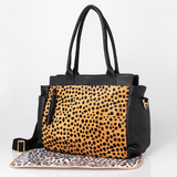 Noa Baby Changing Bag | Print Faux Fur Genuine Leather Black with Cheetah Beige / Gunmetal (default) Nappy Bag