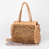 Noa Baby Changing Bag | Print Faux Fur Genuine Leather Hazelnut with Cheetah Beige / Gunmetal (default) Nappy Bag