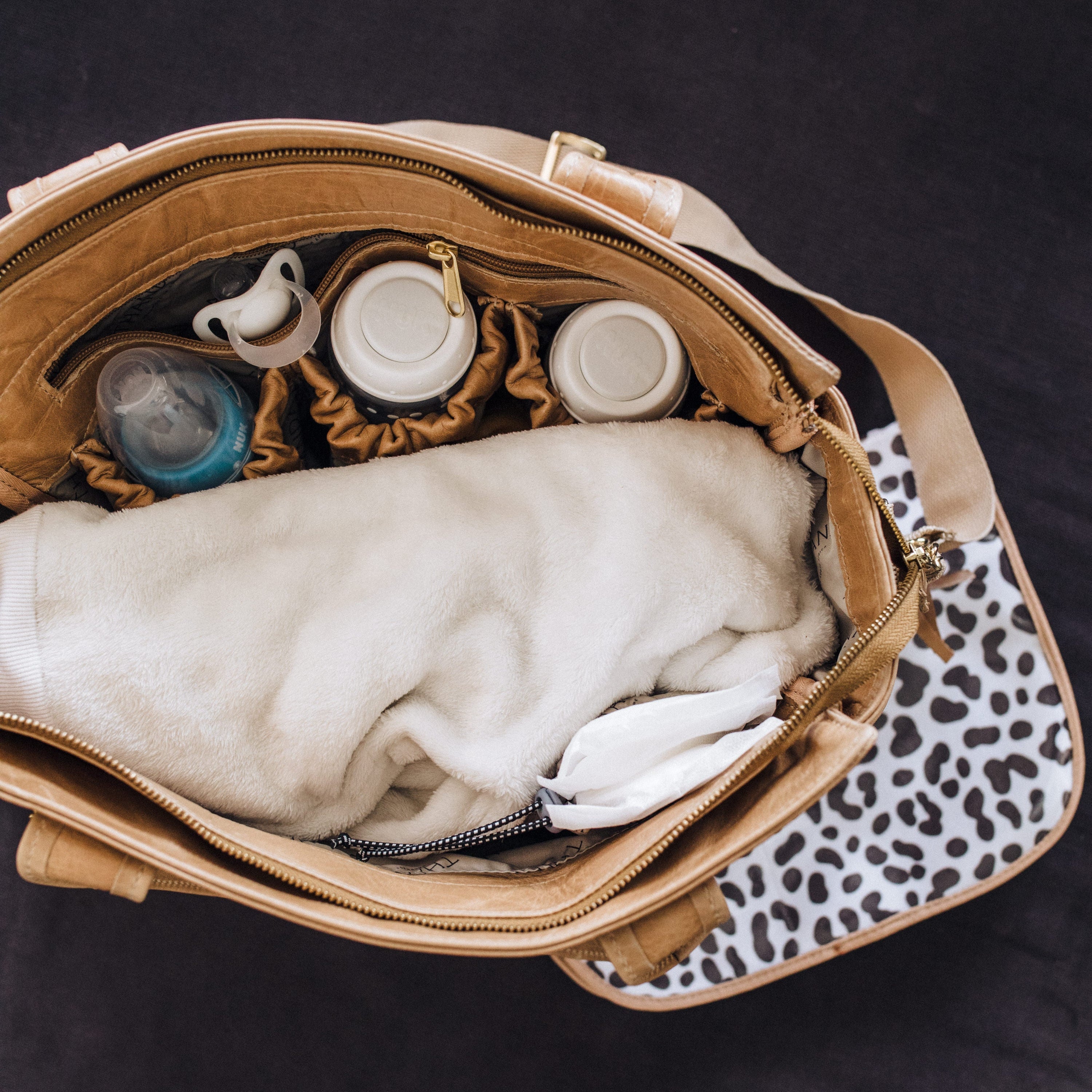 Noa Baby Changing Bag | Print Faux Fur Genuine Leather Nappy Bag by Thandana