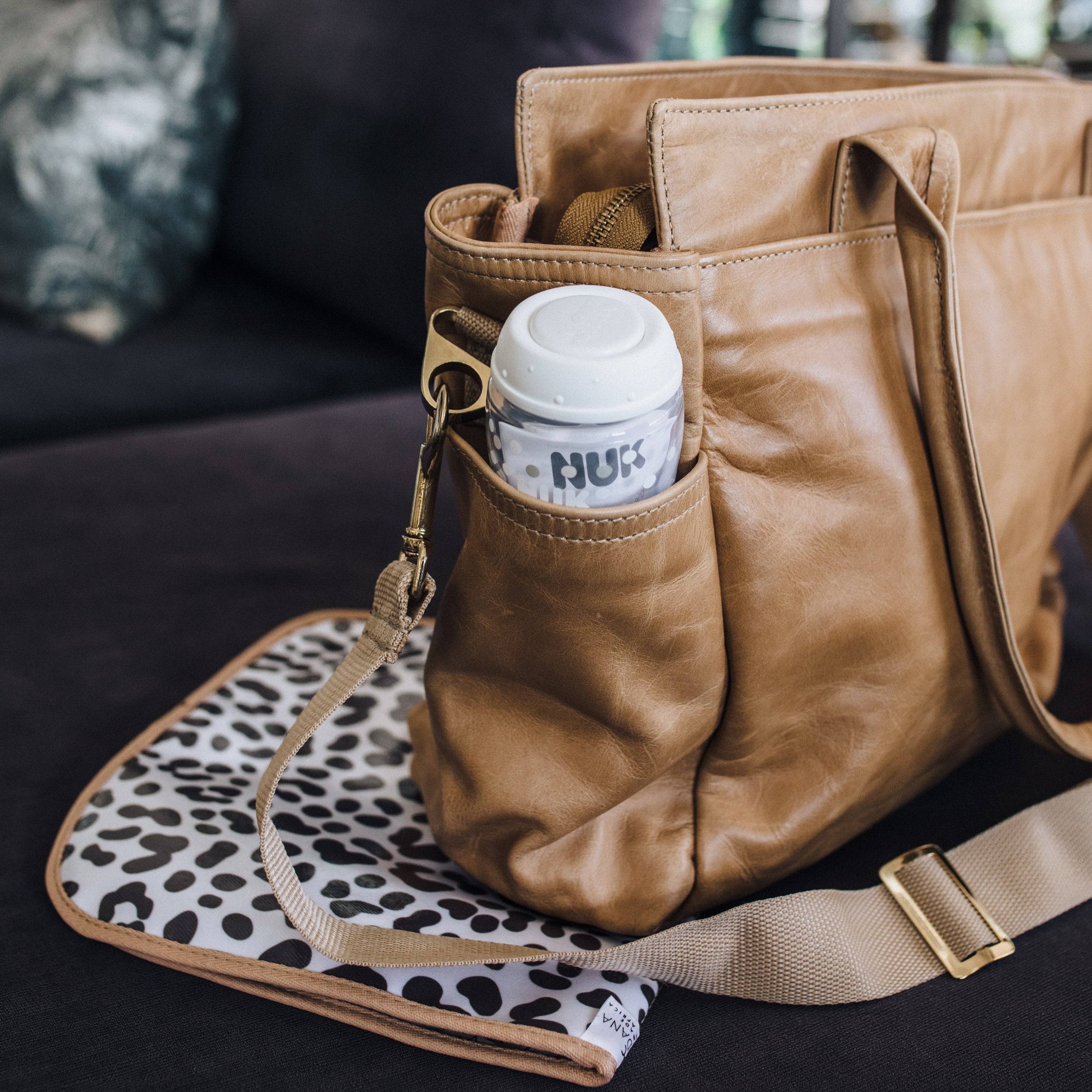 Noa Baby Changing Bag | Print Faux Fur Genuine Leather Nappy Bag by Thandana