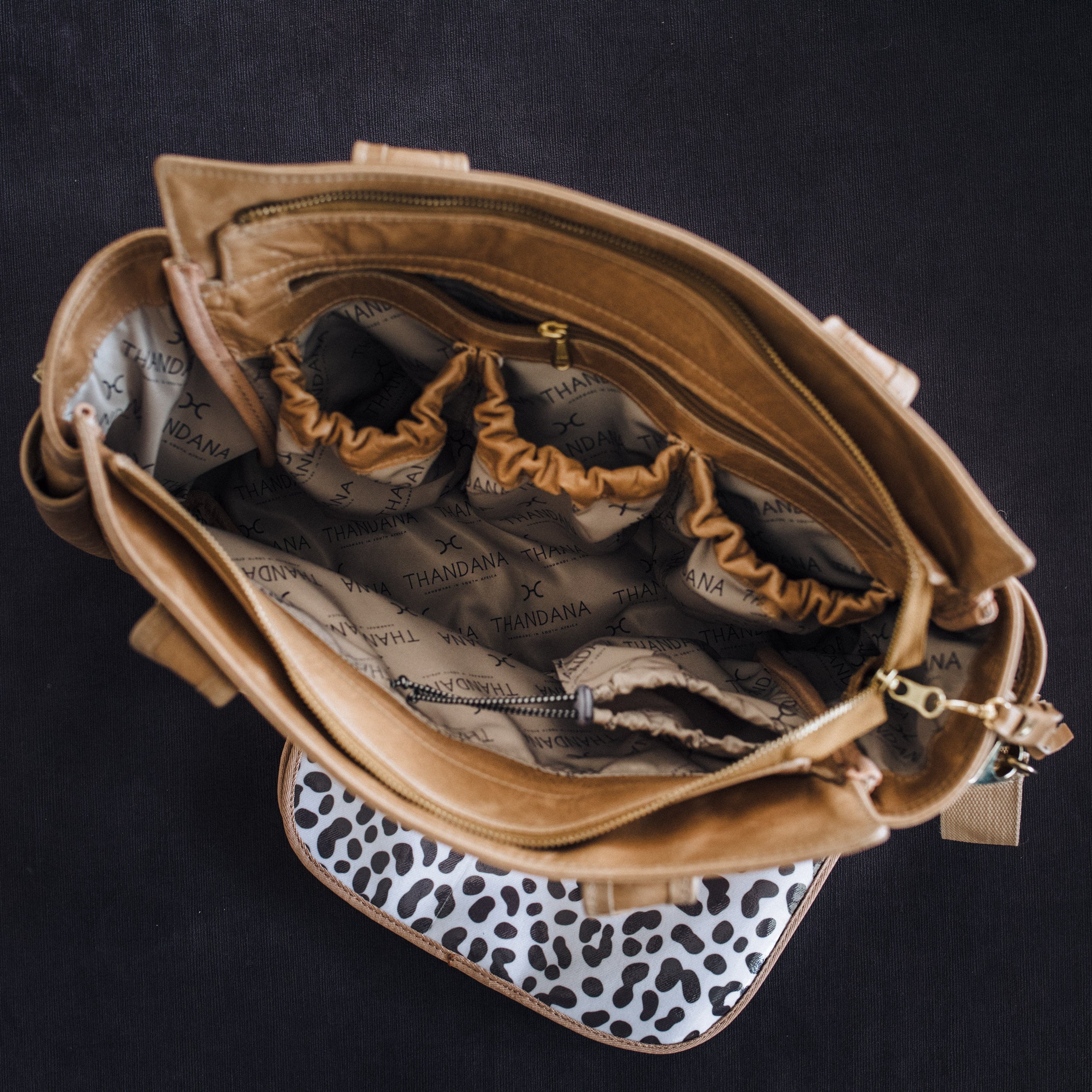 Noa Handbag | Print Faux Fur Genuine Leather Nappy Bag by Thandana