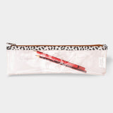 Pencil Case Clear | Laminated Fabric Cheetah - White / Chunky Zip Pencil Case by Thandana