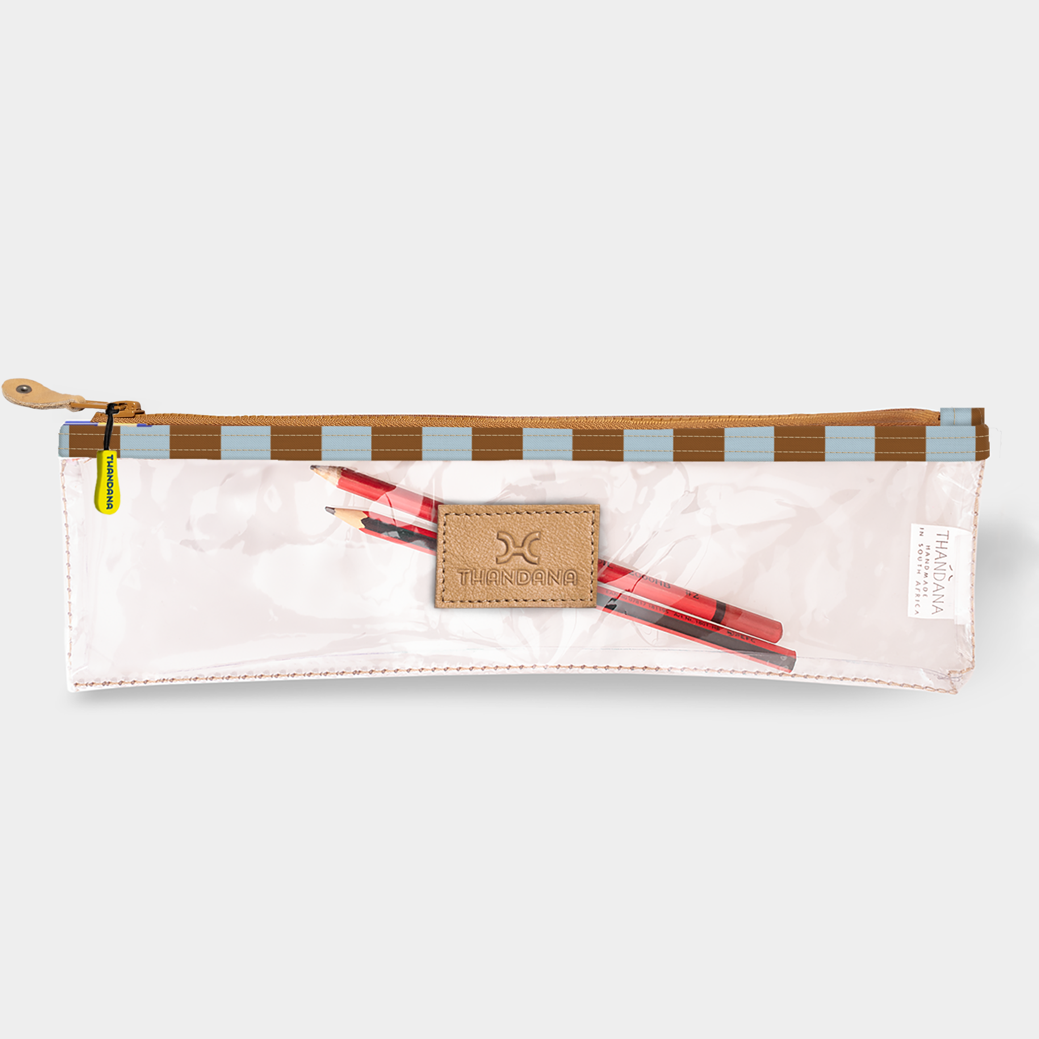 Pencil Case Clear | Laminated Fabric Coastal Stripe - Blue / Chunky Zip Pencil Case by Thandana