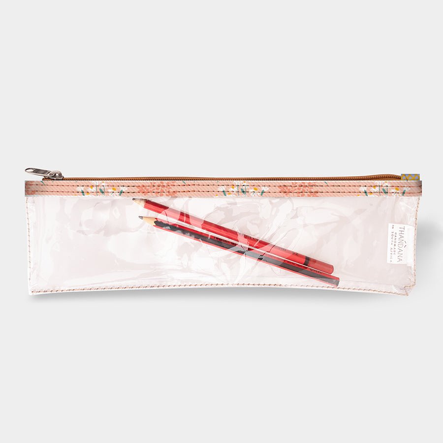 Pencil Case Clear | Laminated Fabric Crazy Daisy - Blush / Chunky Zip Pencil Case by Thandana