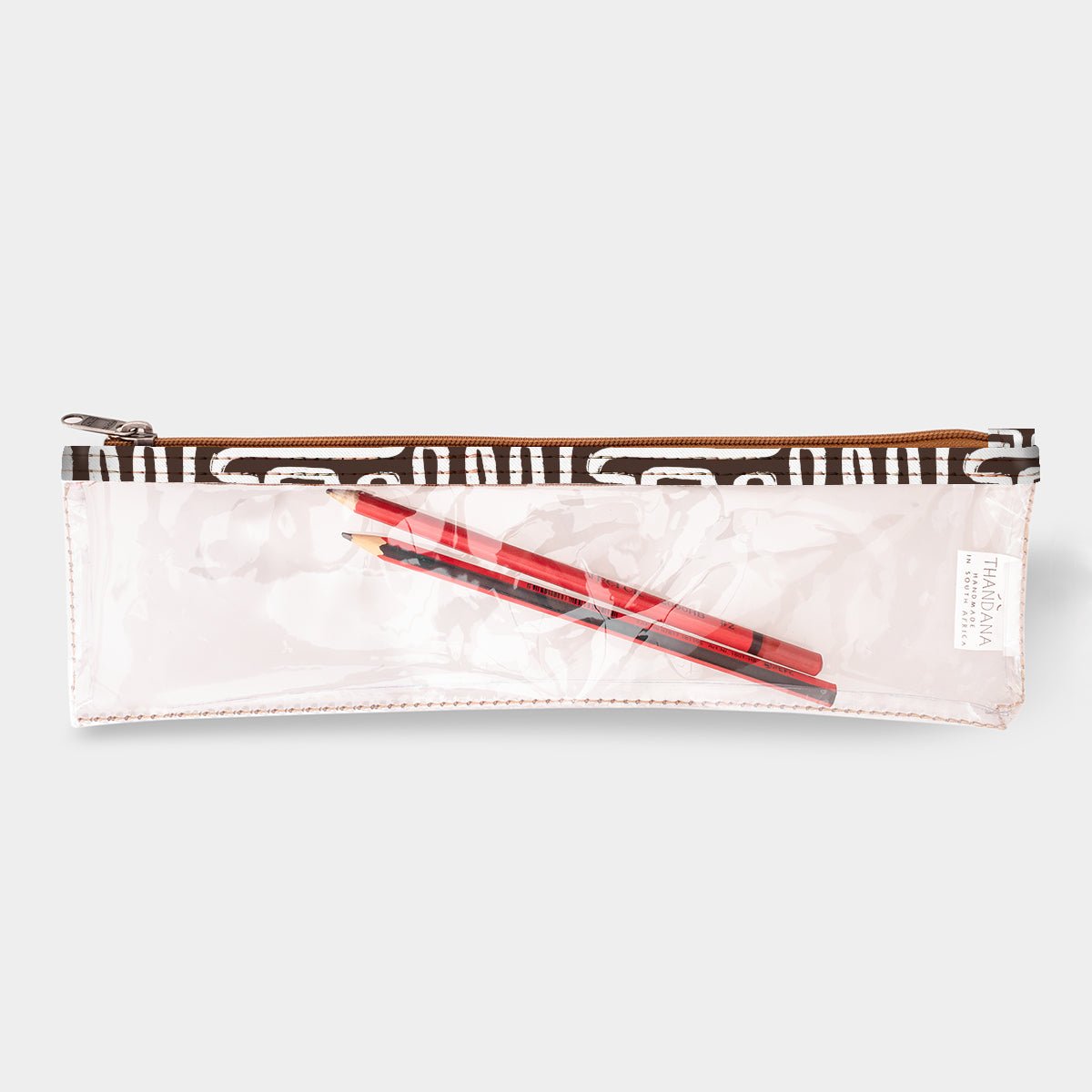 Pencil Case Clear | Laminated Fabric Geo - Black / Chunky Zip Pencil Case by Thandana
