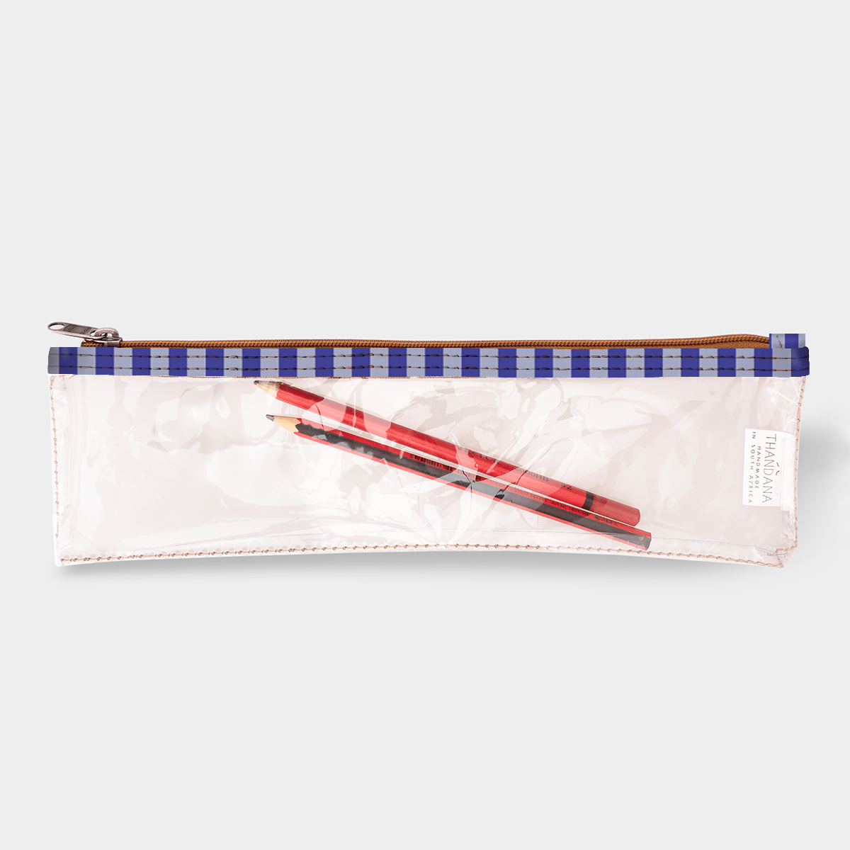 Pencil Case Clear | Laminated Fabric Linear - Jet / Chunky Zip Pencil Case by Thandana