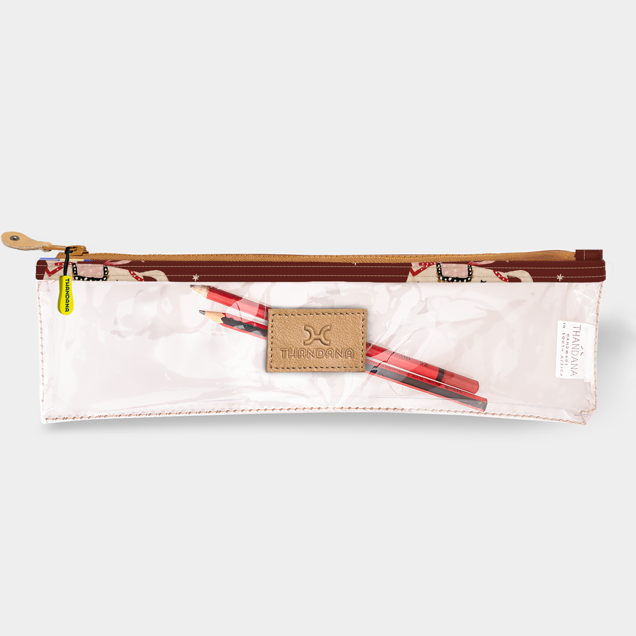 Pencil Case Clear | Laminated Fabric Midnight Pony - Cherry / Chunky Zip Pencil Case by Thandana