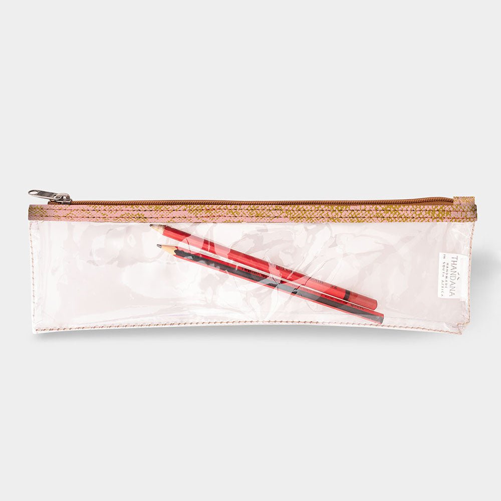 Pencil Case Clear | Laminated Fabric Python - Bloom / Chunky Zip Pencil Case by Thandana