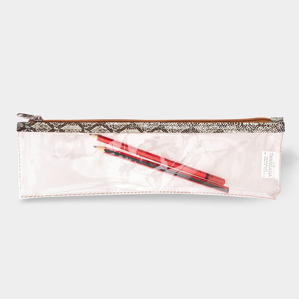Pencil Case Clear | Laminated Fabric Python - Moody / Chunky Zip Pencil Case by Thandana