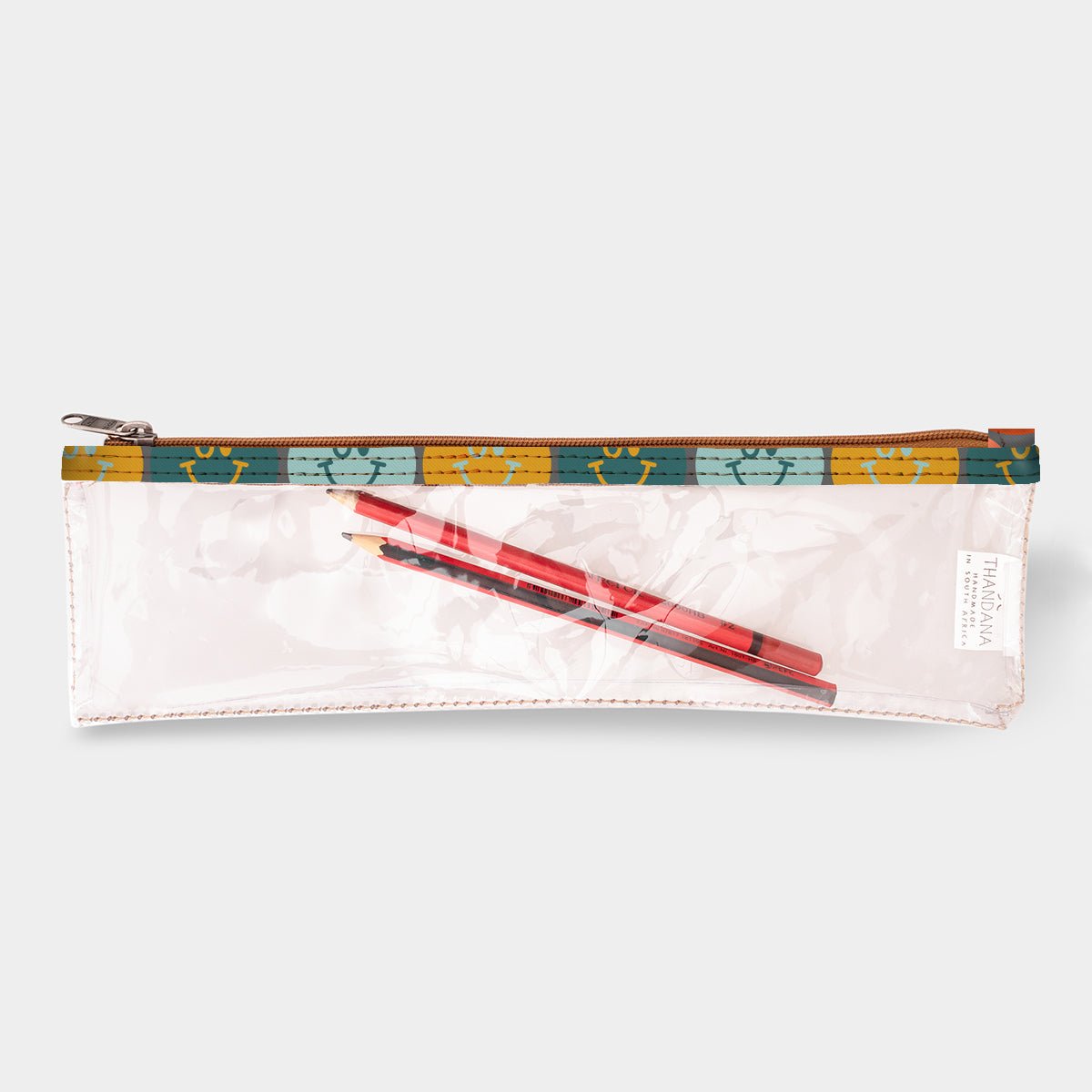 Pencil Case Clear | Laminated Fabric Smiley - Jet / Chunky Zip Pencil Case by Thandana
