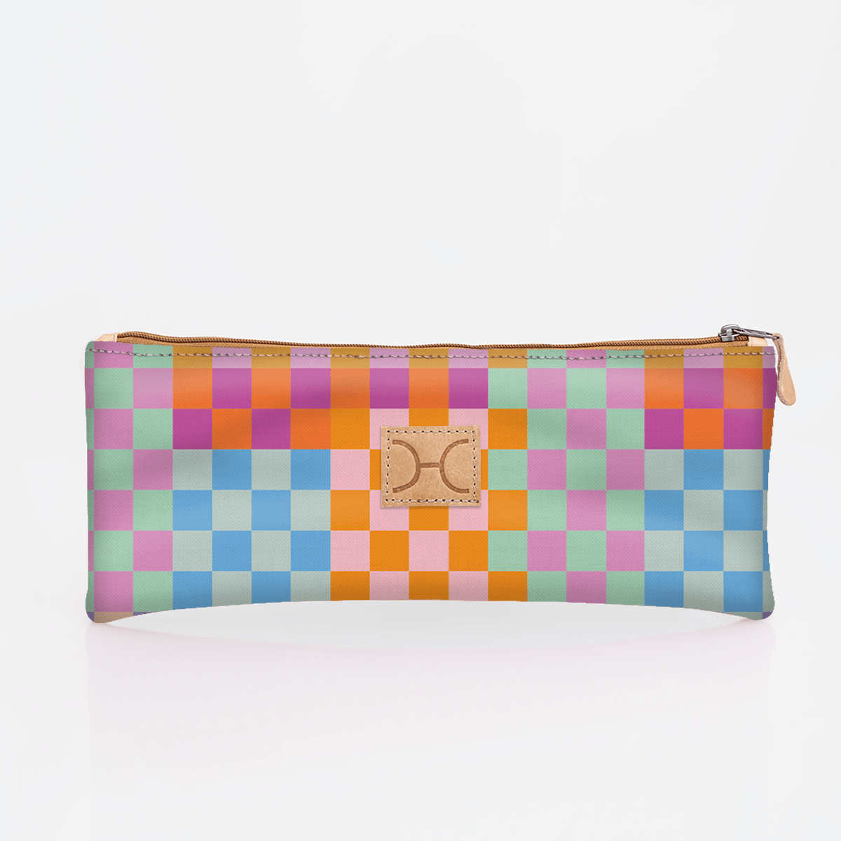 Pencil case triple zip | laminated fabric - checker - preppy / chunky zip - pencil case