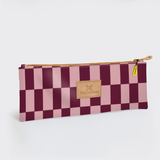 Pencil Case Triple Zip | Laminated Fabric Checkmate - Cherry / Chunky Zip Pencil Case by Thandana