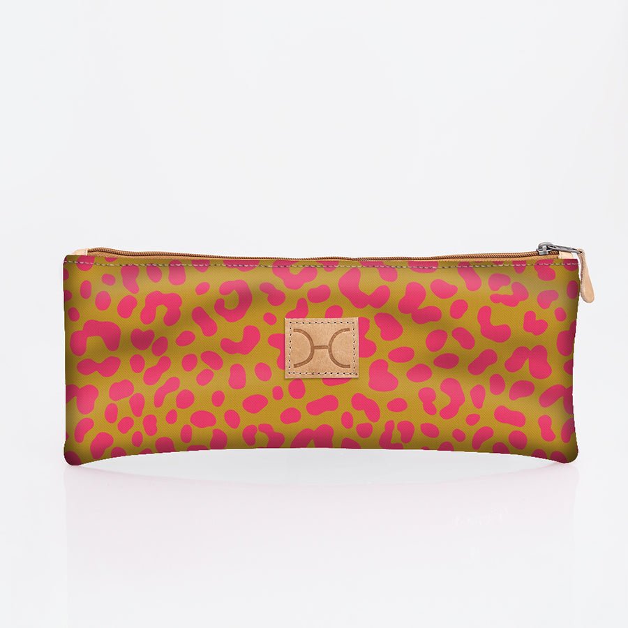 Pencil case triple zip | laminated fabric - cheetah - preppy / chunky zip - pencil case
