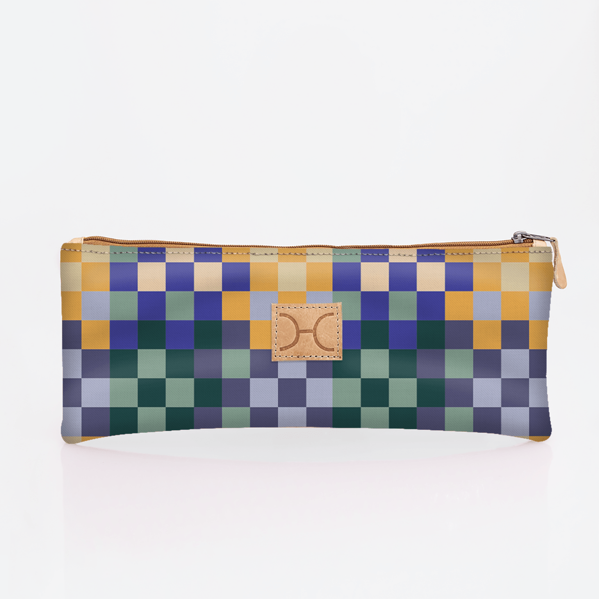 Pencil Case Triple Zip | Laminated Fabric | Corporate Checker - Jet / Chunky Zip Pencil Case by Thandana
