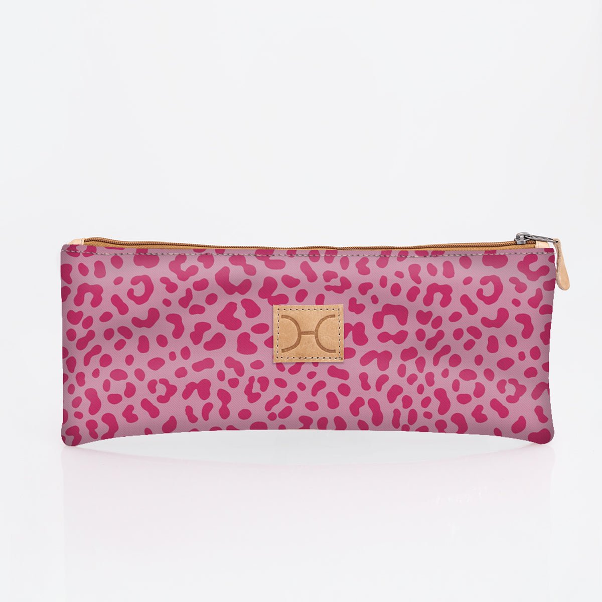 Pencil Case Triple Zip | Laminated Fabric | Corporate Cheetah - Pink / Chunky Zip Pencil Case by Thandana