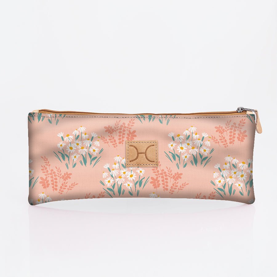 Pencil Case Triple Zip | Laminated Fabric | Corporate Crazy Daisy - Blush / Chunky Zip Pencil Case by Thandana