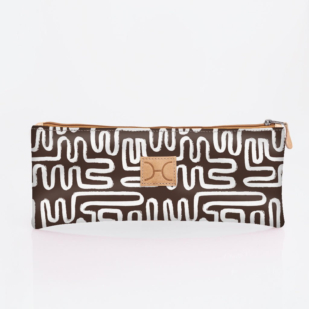 Pencil Case Triple Zip | Laminated Fabric | Corporate Geo - Black / Chunky Zip Pencil Case by Thandana