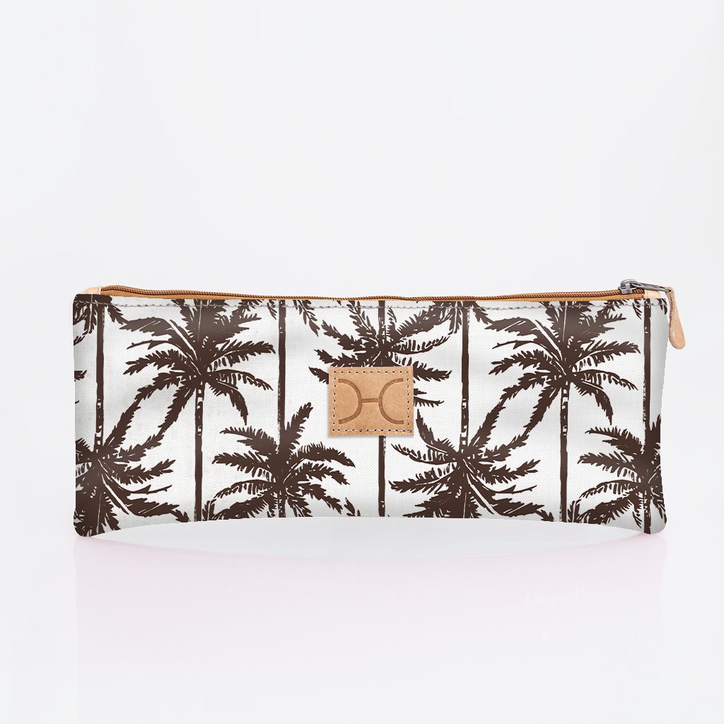 Pencil Case Triple Zip | Laminated Fabric | Corporate Palm - Neutral / Chunky Zip Pencil Case by Thandana