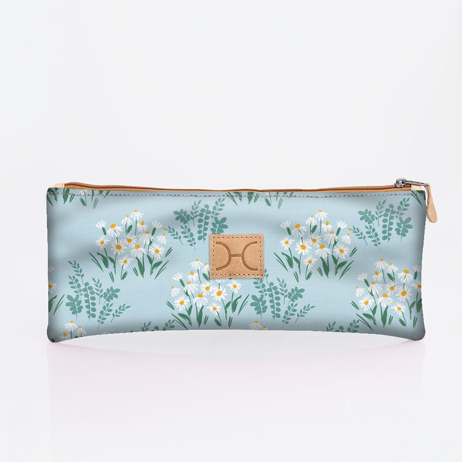 Pencil case triple zip | laminated fabric - crazy daisy - sage / chunky zip - pencil case