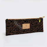 Pencil Case Triple Zip | Laminated Fabric Nomad Stripe - Coffee / Chunky Zip Pencil Case by Thandana