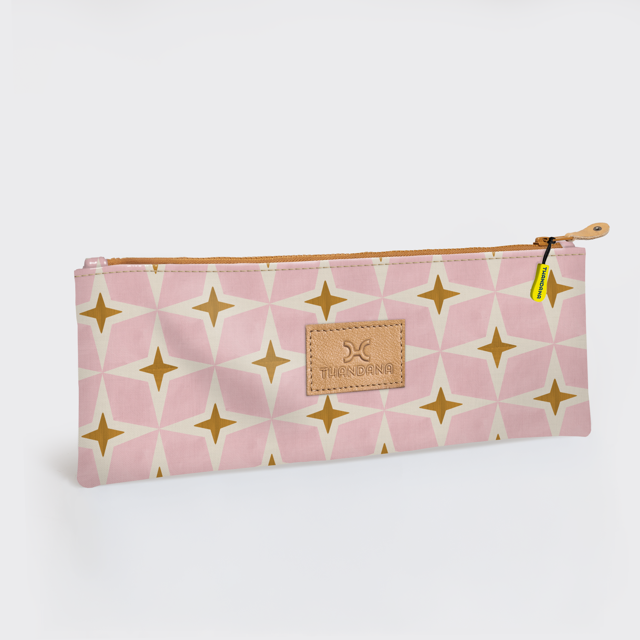 Pencil Case Triple Zip | Laminated Fabric Nova - Blush / Chunky Zip Pencil Case by Thandana