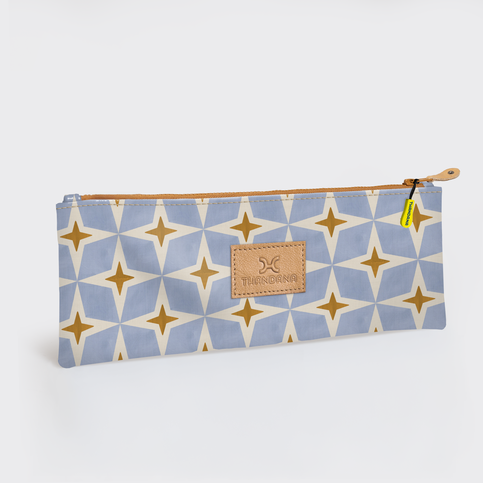 Pencil Case Triple Zip | Laminated Fabric Nova - Mist / Chunky Zip Pencil Case by Thandana