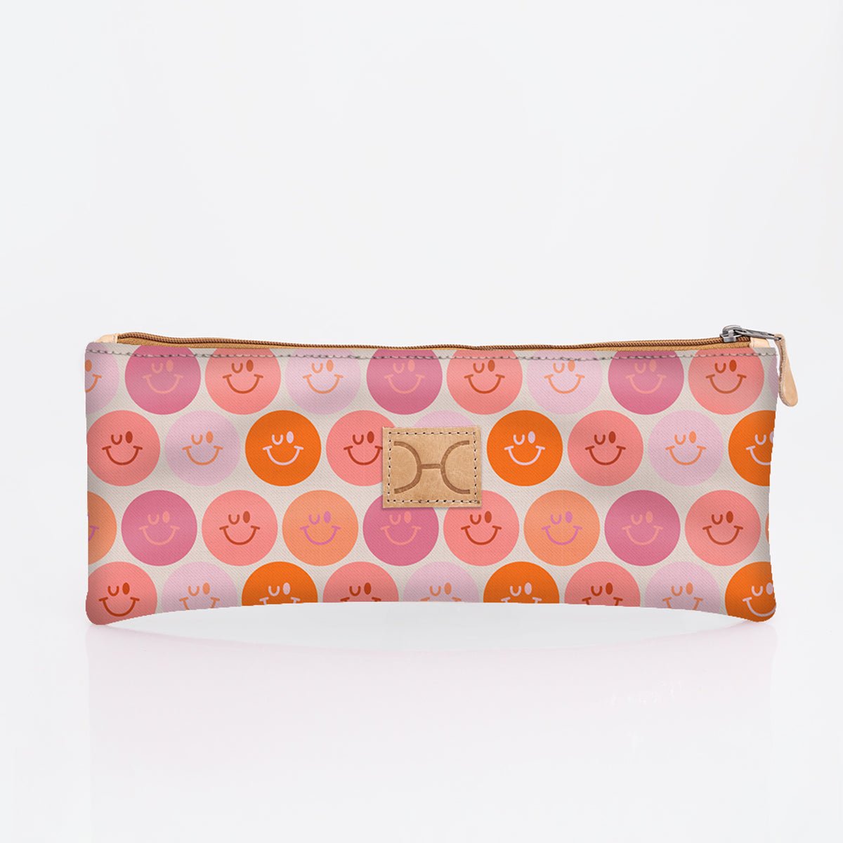 Pencil case triple zip | laminated fabric - smiley - blush / chunky zip - pencil case