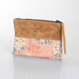 Pouch | Laminated Fabric with Genuine Leather Crazy Daisy - Blush / Chunky Zip Makeup Fabric Bag by Thandana