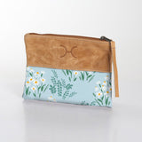 Pouch | Laminated Fabric with Genuine Leather Crazy Daisy - Sage / Chunky Zip Makeup Fabric Bag by Thandana