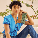 Pouch | Laminated Fabric with Genuine Leather Makeup Fabric Bag by Thandana