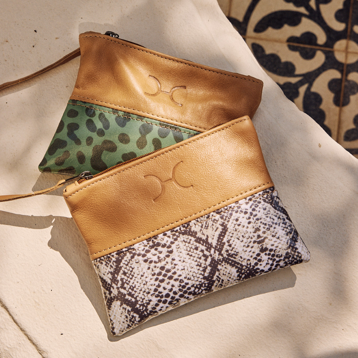 Pouch | Laminated Fabric with Genuine Leather Makeup Fabric Bag by Thandana