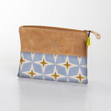 Pouch | Laminated Fabric with Genuine Leather Nova - Mist / Chunky Zip Makeup Fabric Bag by Thandana