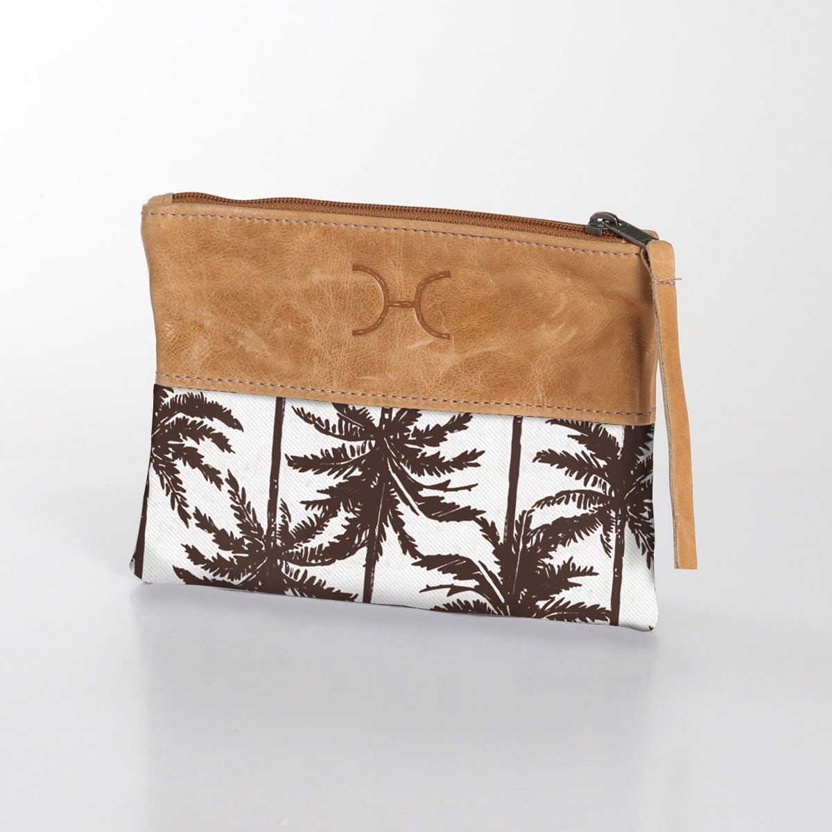 Pouch | Laminated Fabric with Genuine Leather Palm - Neutral / Chunky Zip Makeup Fabric Bag by Thandana