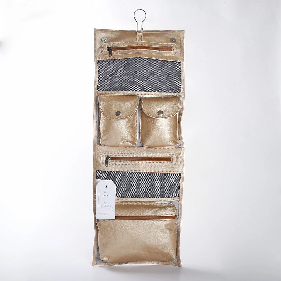 Roll Up Toiletry | Genuine Leather | Corporate Gold Leather Toiletry Bag by Thandana