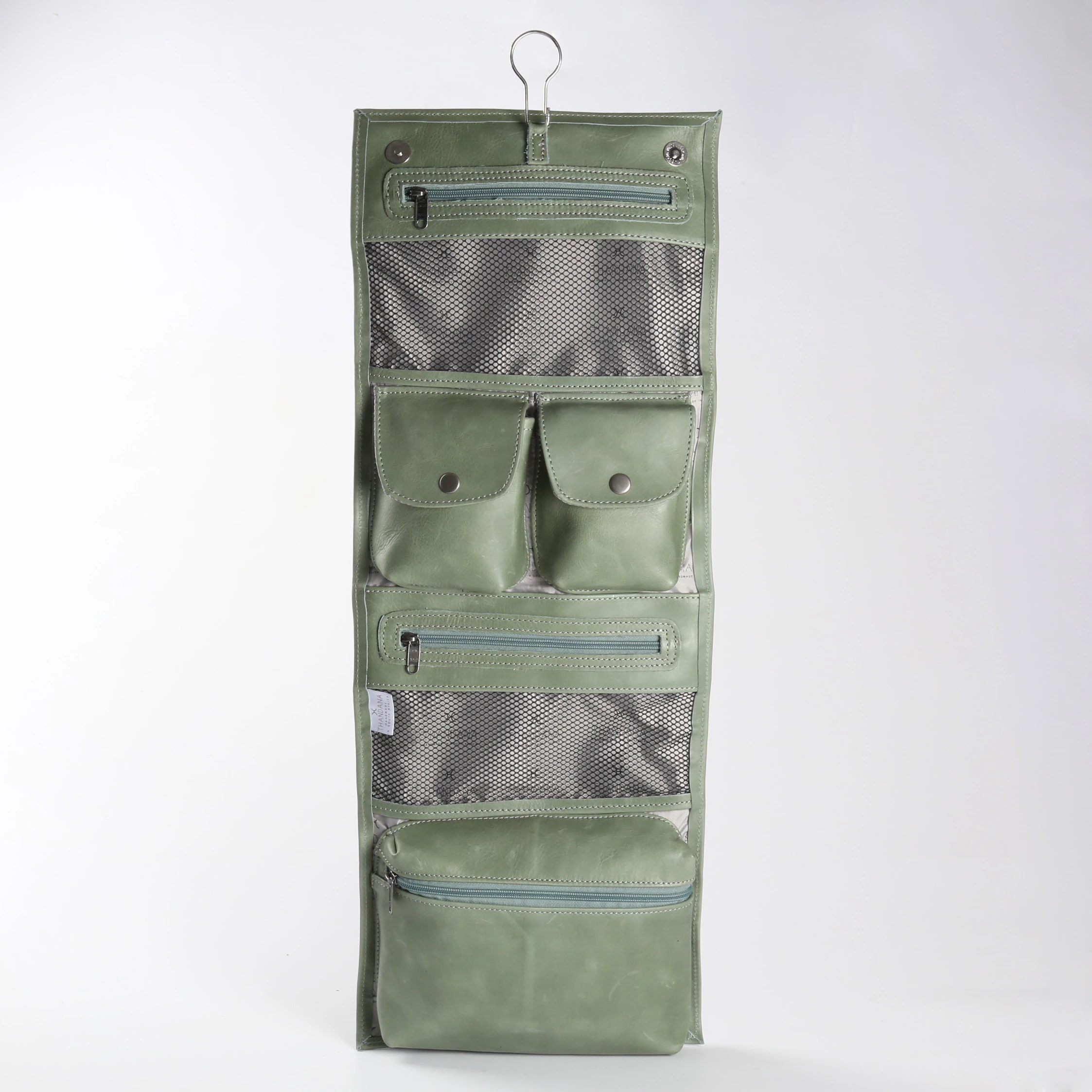 Roll Up Toiletry | Genuine Leather | Corporate Green Leather Toiletry Bag by Thandana