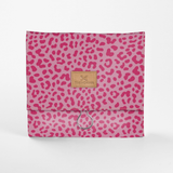 Roll Up Toiletry | Laminated Fabric with Genuine Leather Cheetah - Pink / Chunky Zip Roll Up Toiletry Fabric by Thandana